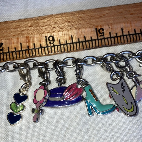 VTG st charm bracelet loaded w/cute bright enameled colors, 8” chain. $45 - Picture 6 of 7
